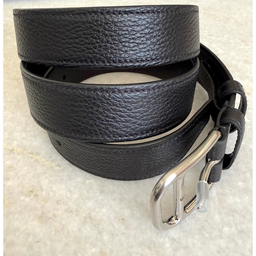 Prada 2CM276 Men's Pebbled Black Leather Belt silver buckle, 110cm - Picture 3 of 8
